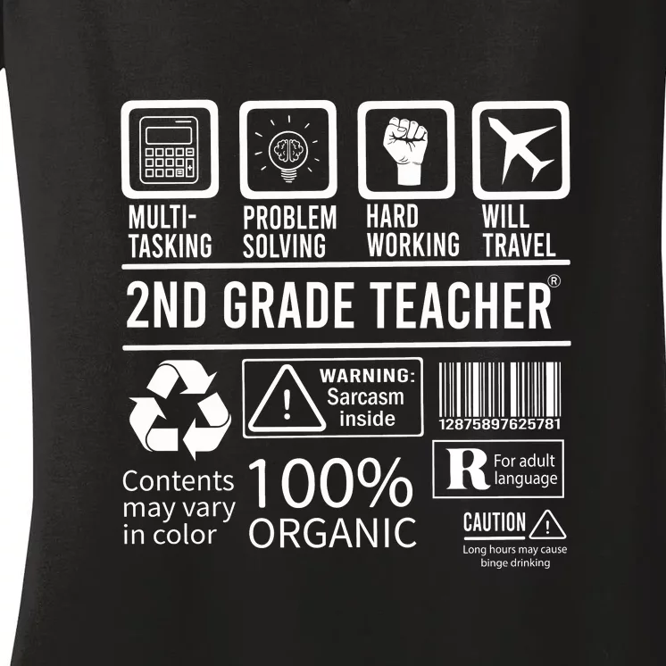 2nd Grade Teacher MultiTasking Certified Job Gift Second Grade Women's V-Neck T-Shirt