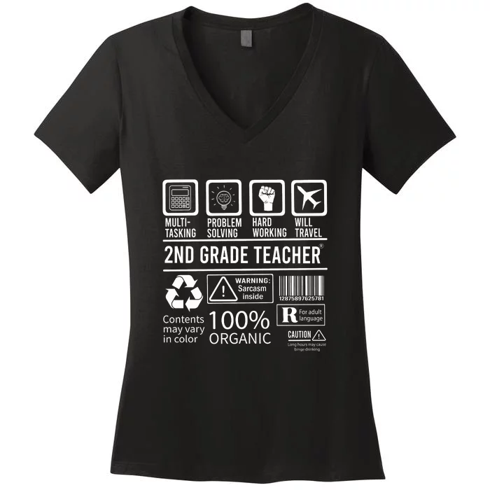 2nd Grade Teacher MultiTasking Certified Job Gift Second Grade Women's V-Neck T-Shirt