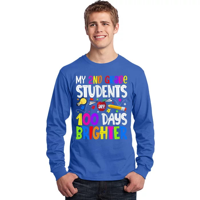 2nd Grade Teacher 100 Days Brighter 100th Day Of School Gift Long Sleeve Shirt