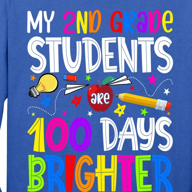 2nd Grade Teacher 100 Days Brighter 100th Day Of School Gift Long Sleeve Shirt