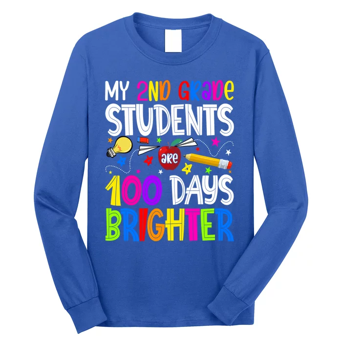 2nd Grade Teacher 100 Days Brighter 100th Day Of School Gift Long Sleeve Shirt