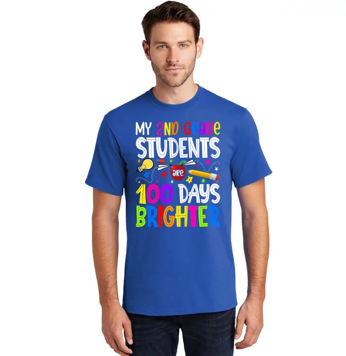 2nd Grade Teacher 100 Days Brighter 100th Day Of School Gift Tall T-Shirt