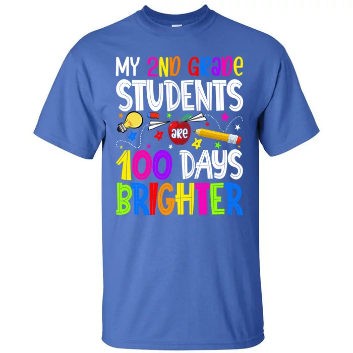 2nd Grade Teacher 100 Days Brighter 100th Day Of School Gift Tall T-Shirt