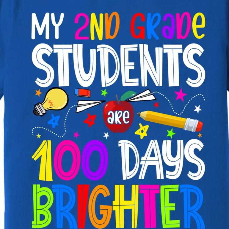 2nd Grade Teacher 100 Days Brighter 100th Day Of School Gift Premium T-Shirt