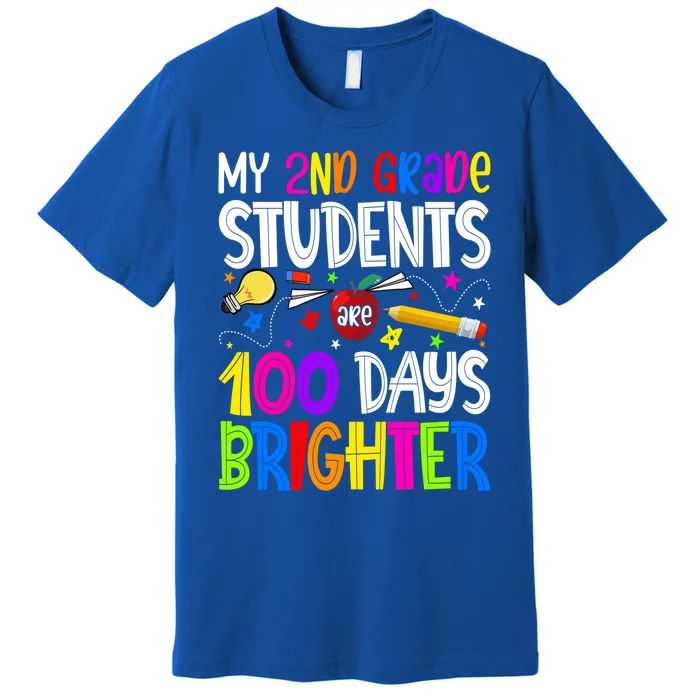 2nd Grade Teacher 100 Days Brighter 100th Day Of School Gift Premium T-Shirt