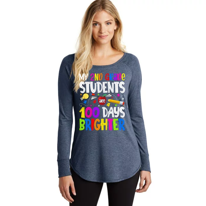 2nd Grade Teacher 100 Days Brighter 100th Day Of School Gift Women's Perfect Tri Tunic Long Sleeve Shirt