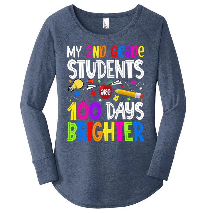 2nd Grade Teacher 100 Days Brighter 100th Day Of School Gift Women's Perfect Tri Tunic Long Sleeve Shirt