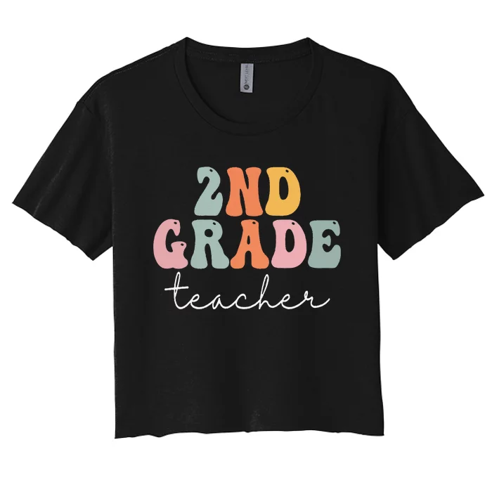 2nd Grade Teacher Retro Groovy Vintage First Day Of School Women's Crop Top Tee