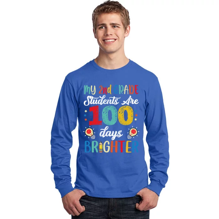 2nd Grade Teacher 100 Days Brighter 100th Day Of School Gift Tall Long Sleeve T-Shirt