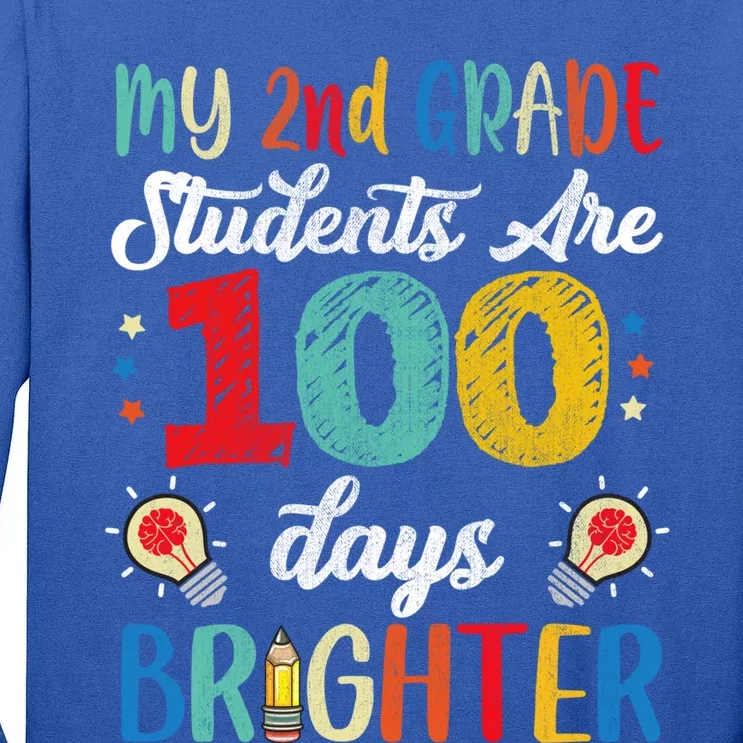 2nd Grade Teacher 100 Days Brighter 100th Day Of School Gift Tall Long Sleeve T-Shirt