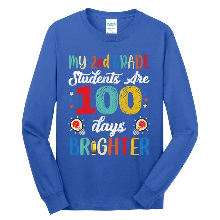 2nd Grade Teacher 100 Days Brighter 100th Day Of School Gift Tall Long Sleeve T-Shirt