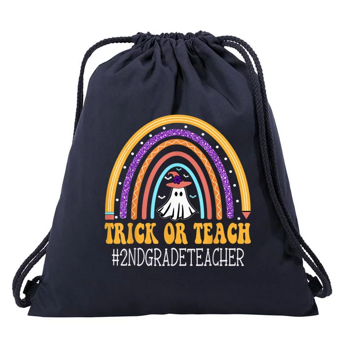 2nd Grade Teacher Rainbow Trick or teach Funny Halloween Drawstring Bag