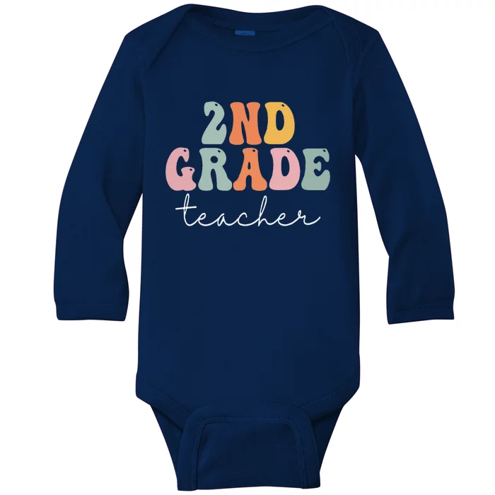 2nd Grade Teacher Retro Groovy Vintage First Day Of School Baby Long Sleeve Bodysuit