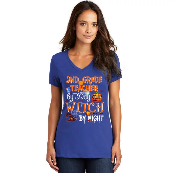 2Nd Grade Teacher By Day Witch By Night Great Gift Women's V-Neck T-Shirt