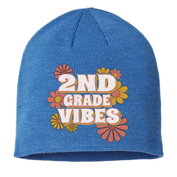 2Nd Grade Vibes Gift Second Grade Retro Floral Teachers Gift 8 1/2in Sustainable Knit Beanie