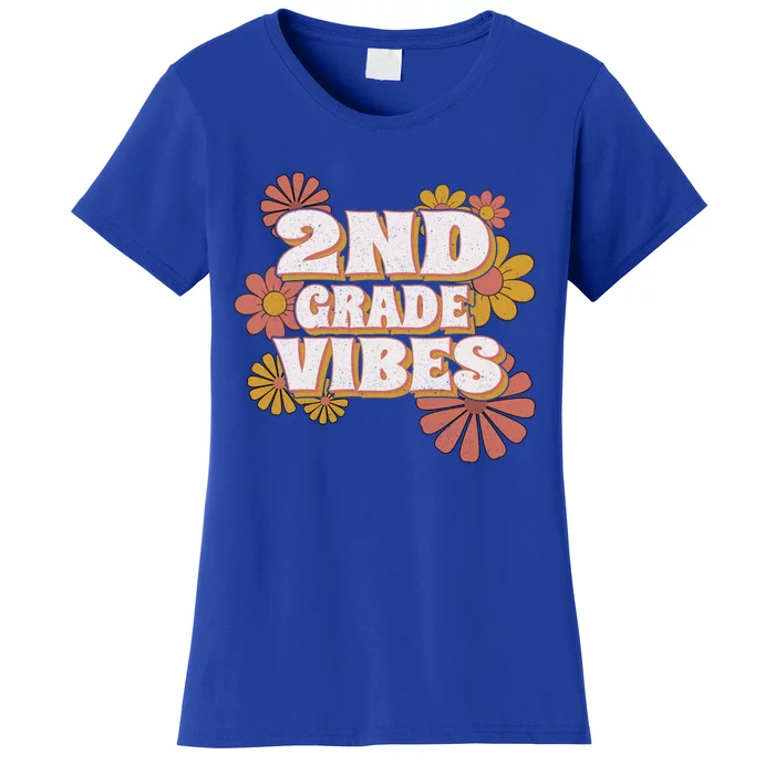 2Nd Grade Vibes Gift Second Grade Retro Floral Teachers Gift Women's T-Shirt