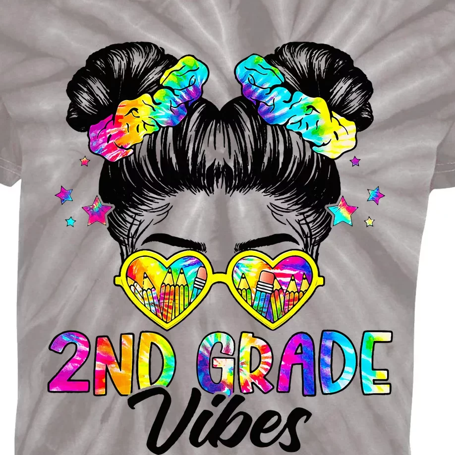 2nd Grade Vibes Messy Bun Second Grade Back To School Kids Tie-Dye T-Shirt