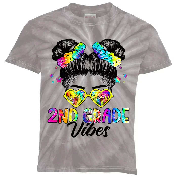 2nd Grade Vibes Messy Bun Second Grade Back To School Kids Tie-Dye T-Shirt