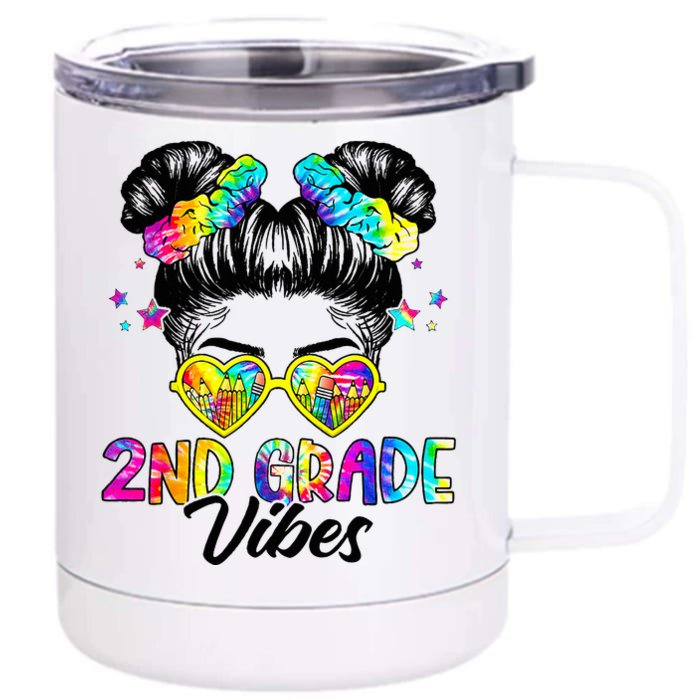 2nd Grade Vibes Messy Bun Second Grade Back To School Front & Back 12oz Stainless Steel Tumbler Cup