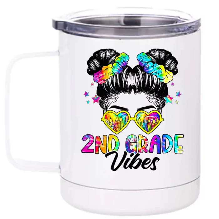 2nd Grade Vibes Messy Bun Second Grade Back To School Front & Back 12oz Stainless Steel Tumbler Cup