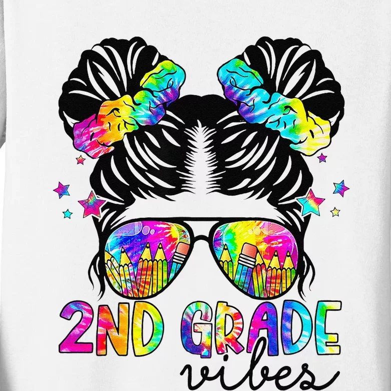 2nd Grade Vibes Messy Bun Team Second Grade Back To School Kids Long Sleeve Shirt