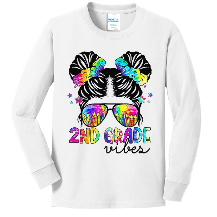 2nd Grade Vibes Messy Bun Team Second Grade Back To School Kids Long Sleeve Shirt