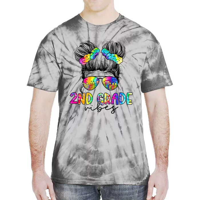 2nd Grade Vibes Messy Hair Bun Girl Back To School First Day Of Second Grade Tie-Dye T-Shirt