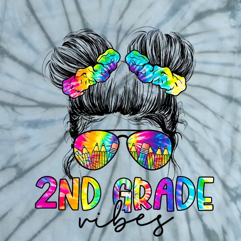 2nd Grade Vibes Messy Hair Bun Girl Back To School First Day Of Second Grade Tie-Dye T-Shirt