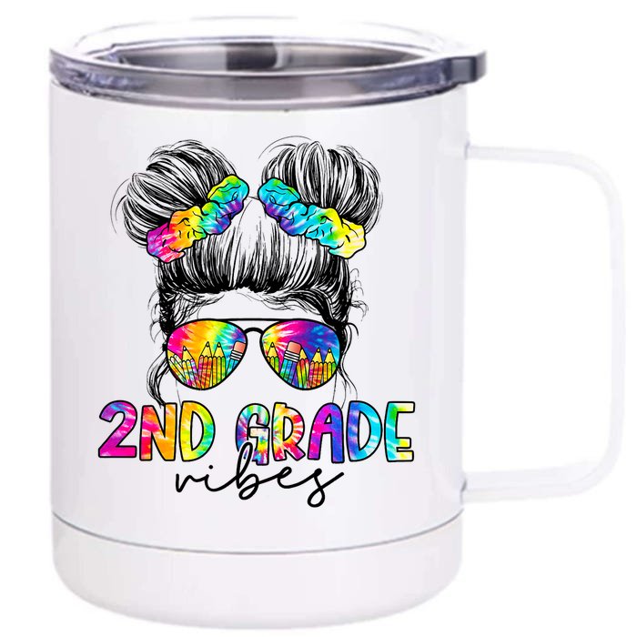 2nd Grade Vibes Messy Hair Bun Girl Back To School First Day Of Second Grade Front & Back 12oz Stainless Steel Tumbler Cup