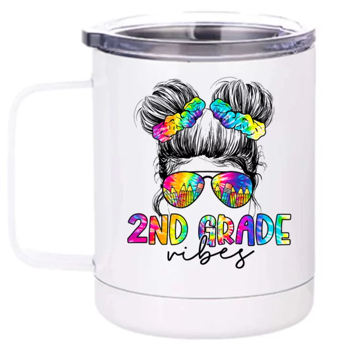 2nd Grade Vibes Messy Hair Bun Girl Back To School First Day Of Second Grade Front & Back 12oz Stainless Steel Tumbler Cup