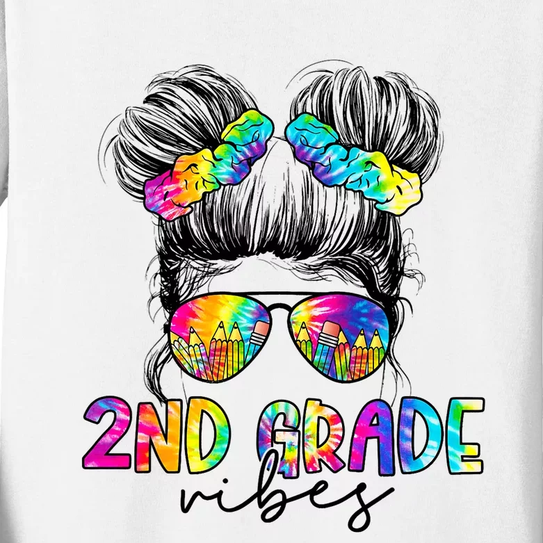 2nd Grade Vibes Messy Hair Bun Girl Back To School First Day Of Second Grade Kids Long Sleeve Shirt