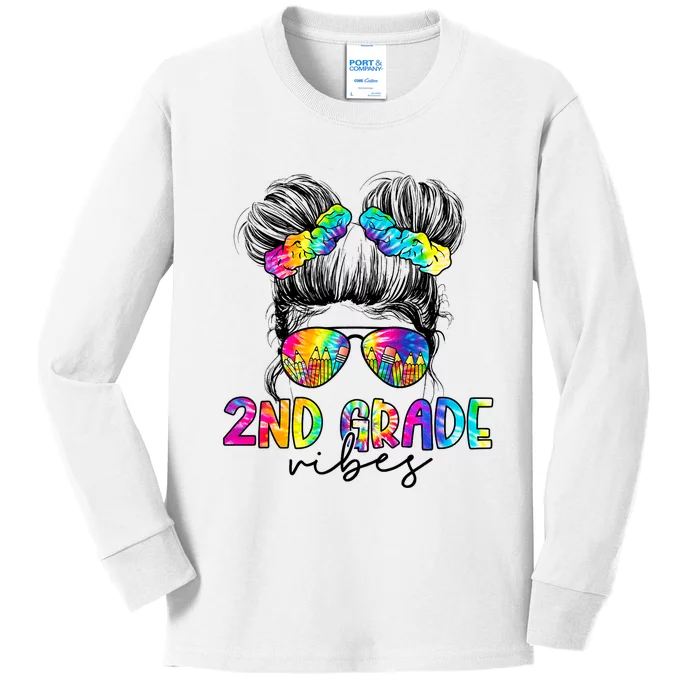 2nd Grade Vibes Messy Hair Bun Girl Back To School First Day Of Second Grade Kids Long Sleeve Shirt