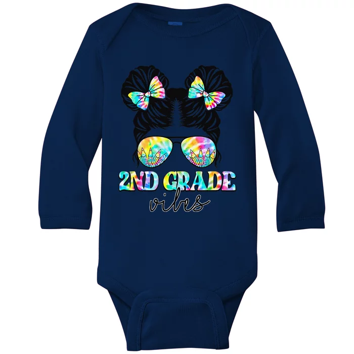 2nd Grade Vibes Messy Hair Bun Back To School First Day Baby Long Sleeve Bodysuit