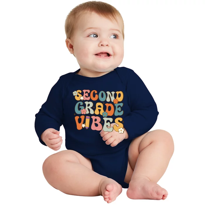 2Nd Grade Vibes Back To School Retro Second Grade Teachers Gift Baby Long Sleeve Bodysuit