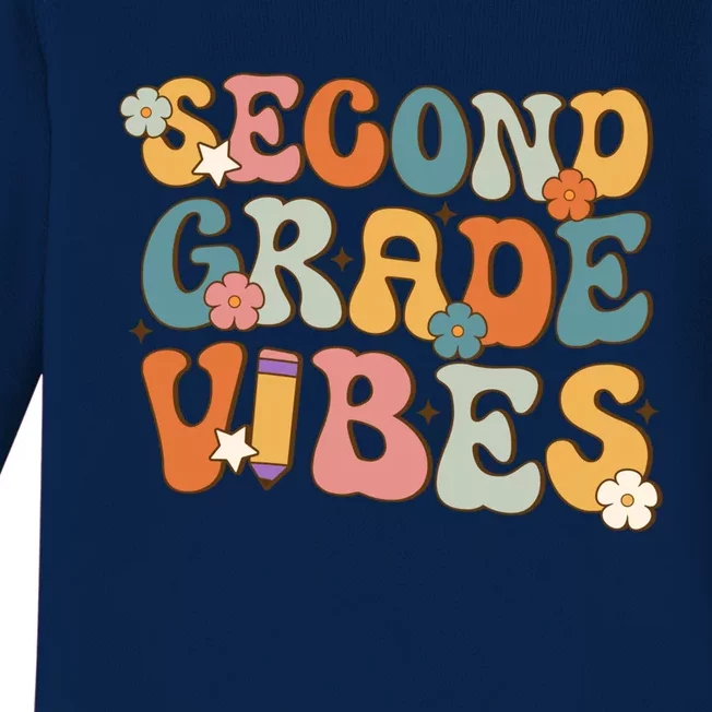 2Nd Grade Vibes Back To School Retro Second Grade Teachers Gift Baby Long Sleeve Bodysuit