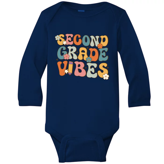 2Nd Grade Vibes Back To School Retro Second Grade Teachers Gift Baby Long Sleeve Bodysuit