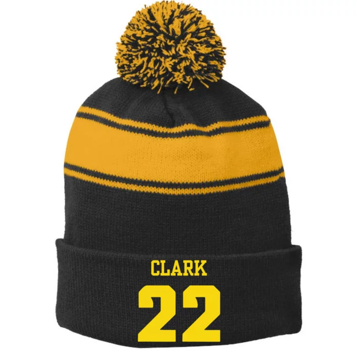 22 Lowa Clark Basketball Stripe Pom Pom Beanie