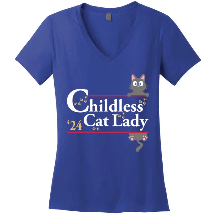 2024 Less Cat Lady For President Funny Gift Women's V-Neck T-Shirt