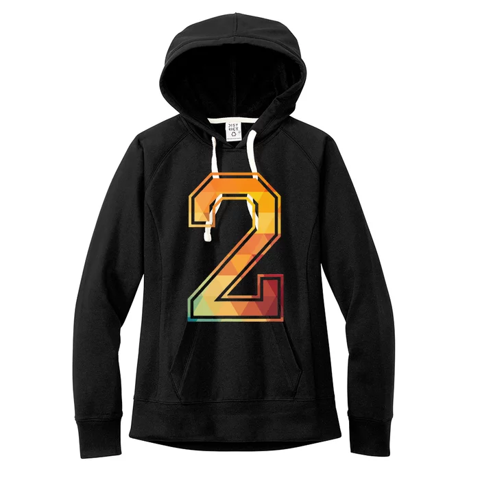 2 Lucky Number Sports Team Low Poly Year Age 2nd Birthday Women's Fleece Hoodie