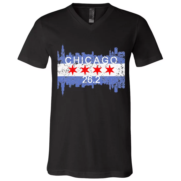 26.2 Mile Marathon Runnerchicago Running V-Neck T-Shirt