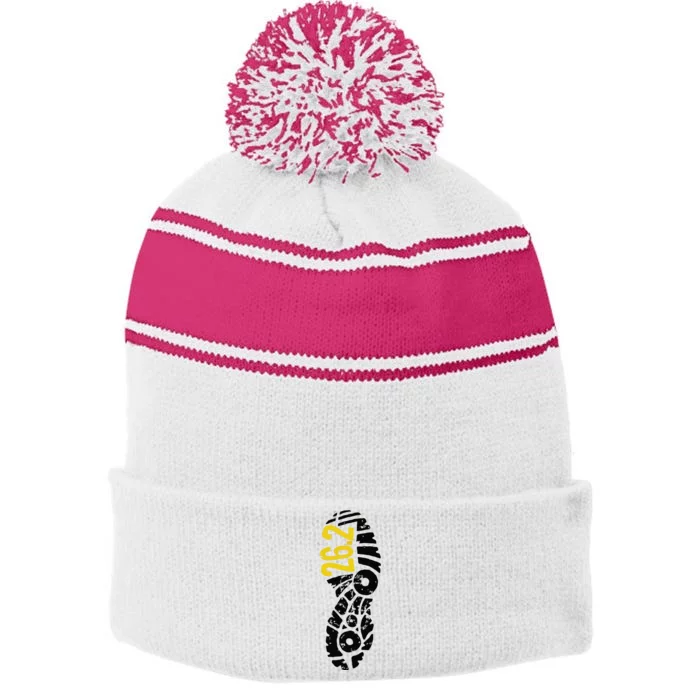 262 Marathon Runner Footprint Stripe Pom Pom Beanie