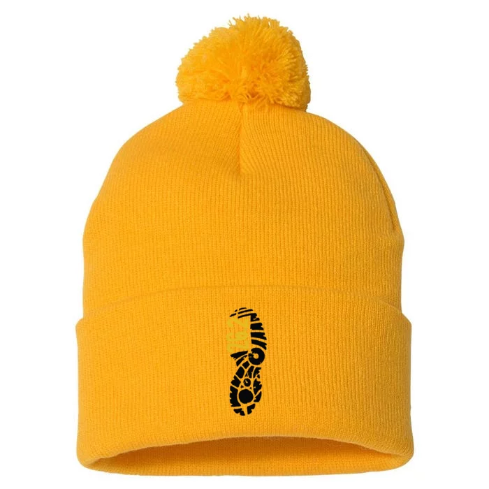 262 Marathon Runner Footprint Pom Pom 12in Knit Beanie