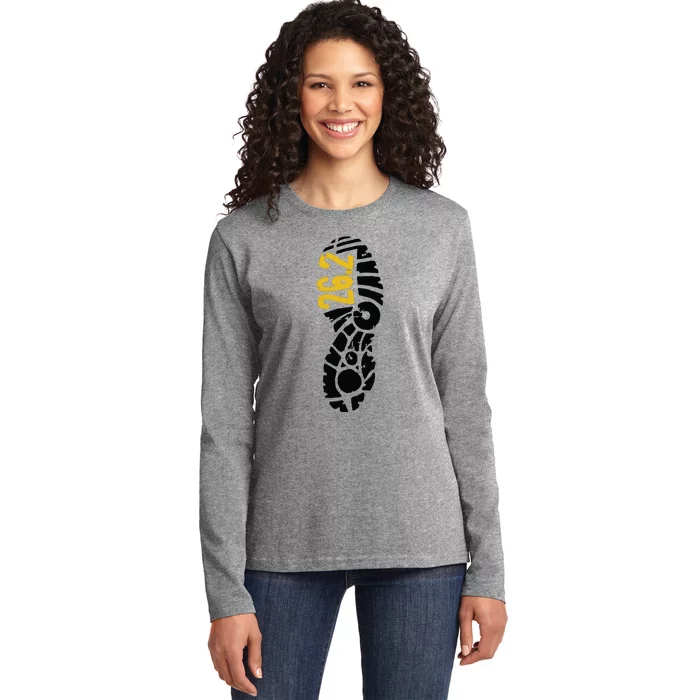 262 Marathon Runner Footprint Ladies Long Sleeve Shirt