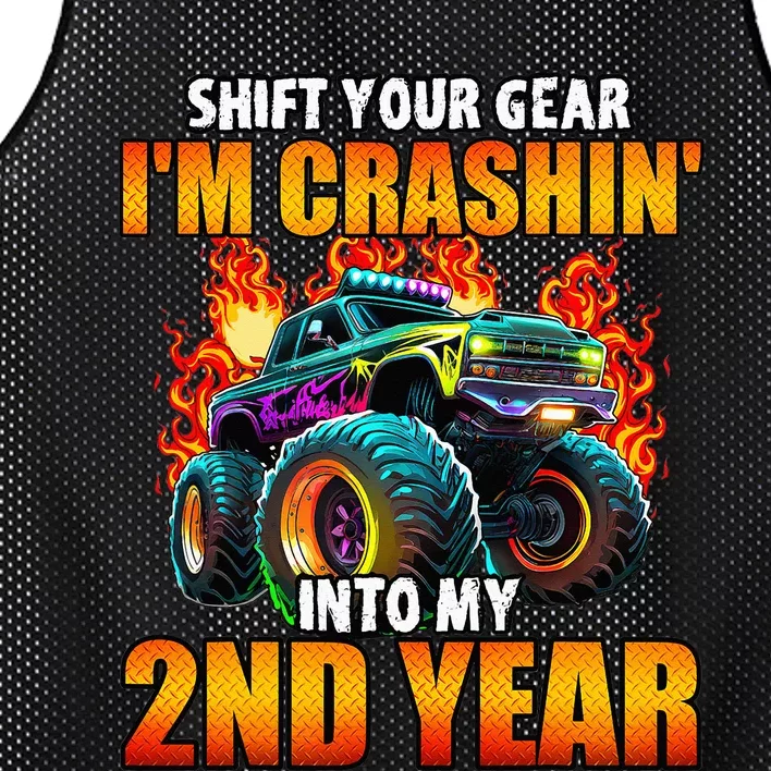 2nd Monster Truck Birthday Party Birthday Mesh Reversible Basketball Jersey Tank