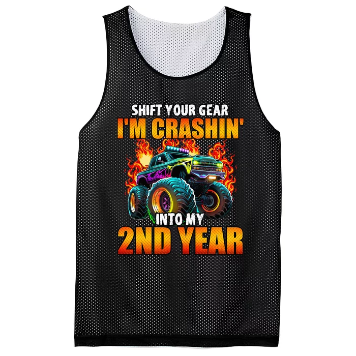 2nd Monster Truck Birthday Party Birthday Mesh Reversible Basketball Jersey Tank