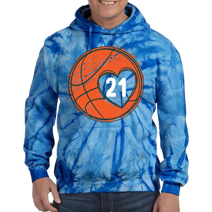 #21 Number 21 Gift Basketball Graphic Saying Ball Bball Cute Funny Gift Tie Dye Hoodie