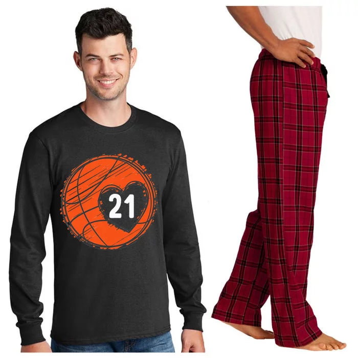 21 Number 21 Basketball Graphic Saying Ball Bball Cute Long Sleeve Pajama Set