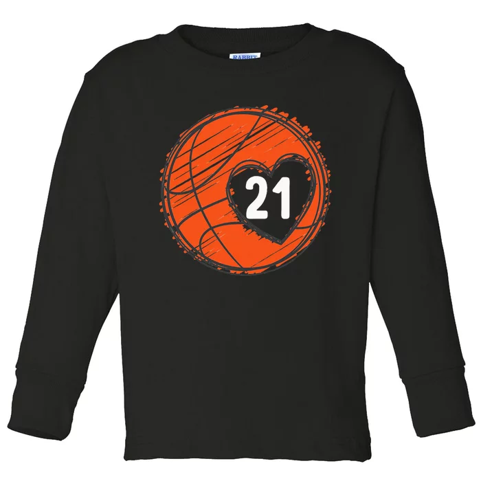 21 Number 21 Basketball Graphic Saying Ball Bball Cute Toddler Long Sleeve Shirt