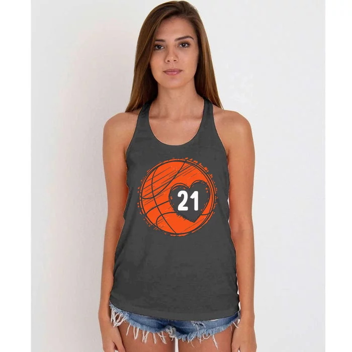 21 Number 21 Basketball Graphic Saying Ball Bball Cute Women's Knotted Racerback Tank