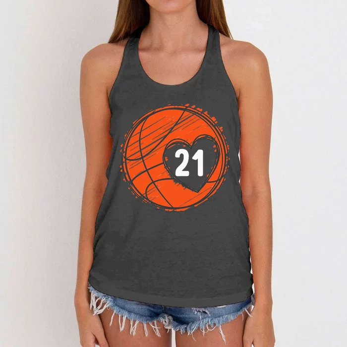 21 Number 21 Basketball Graphic Saying Ball Bball Cute Women's Knotted Racerback Tank